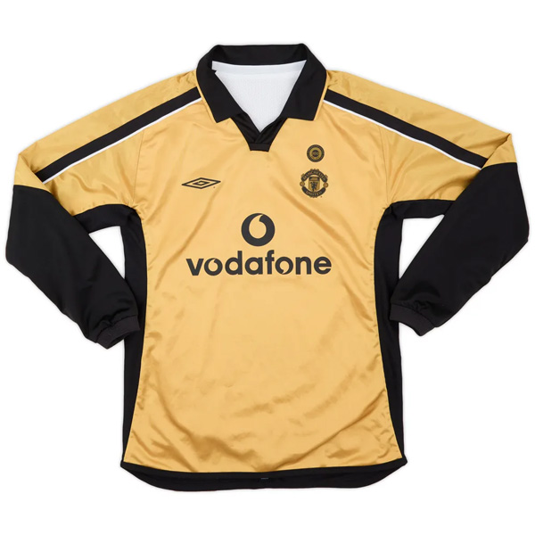 Manchester United Away Gold Side Long Sleeve Retro Jersey 2001-2002