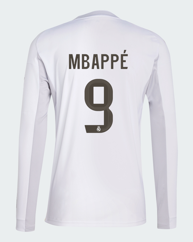 Real Madrid Home Mbappé 9 Long Sleeve Jersey 25-26
