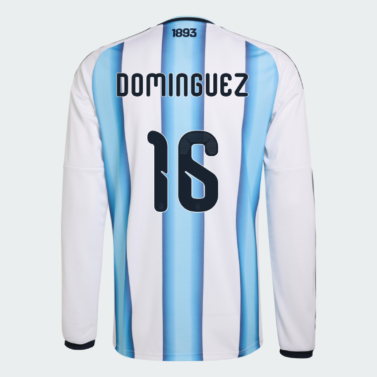 Argentina Home DOMINGUEZ 16 World Cup Long Sleeve Jersey 2026 (Player Version)