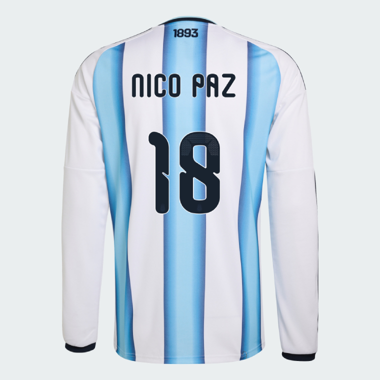 Argentina Home NICO PAZ 18 World Cup Long Sleeve Jersey 2026 (Player Version)