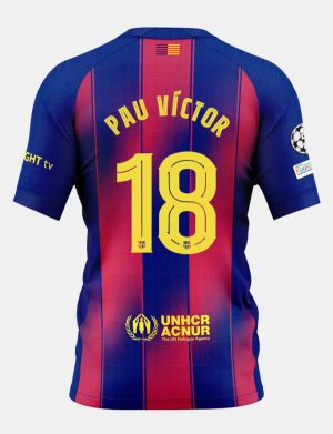 Barcelona Home PAU VÍCTOR 18 Champions League Jersey 25-26