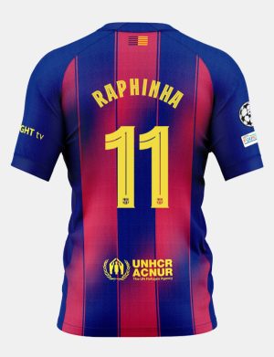 Barcelona Home RAPHINHA 11 Champions League Jersey 25-26